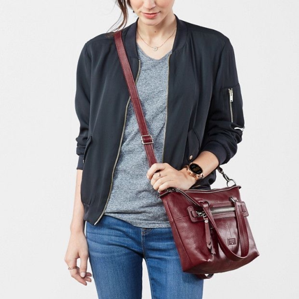 Fossil Dawson Leather Satchel Maroon
